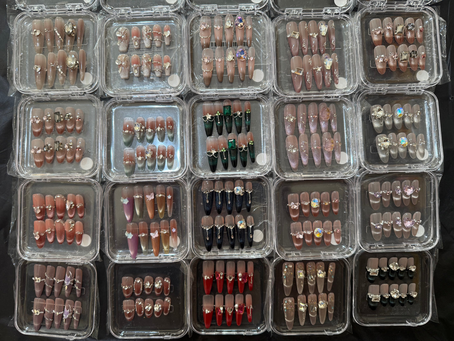 Luxury Cat Eye Press-On Nails – Heavy Rhinestone Design | Boxed Set, Medium & Long Length, Handmade Glam Fake Nails