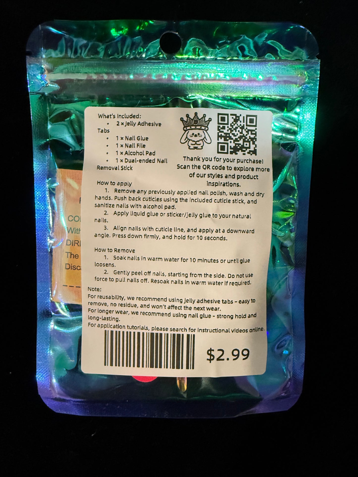 Press-On Nail Application Kit – Jelly Adhesive Tabs, Nail Glue, File, Alcohol Pad & Removal Stick