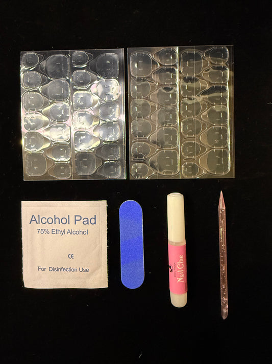 Press-On Nail Application Kit – Jelly Adhesive Tabs, Nail Glue, File, Alcohol Pad & Removal Stick