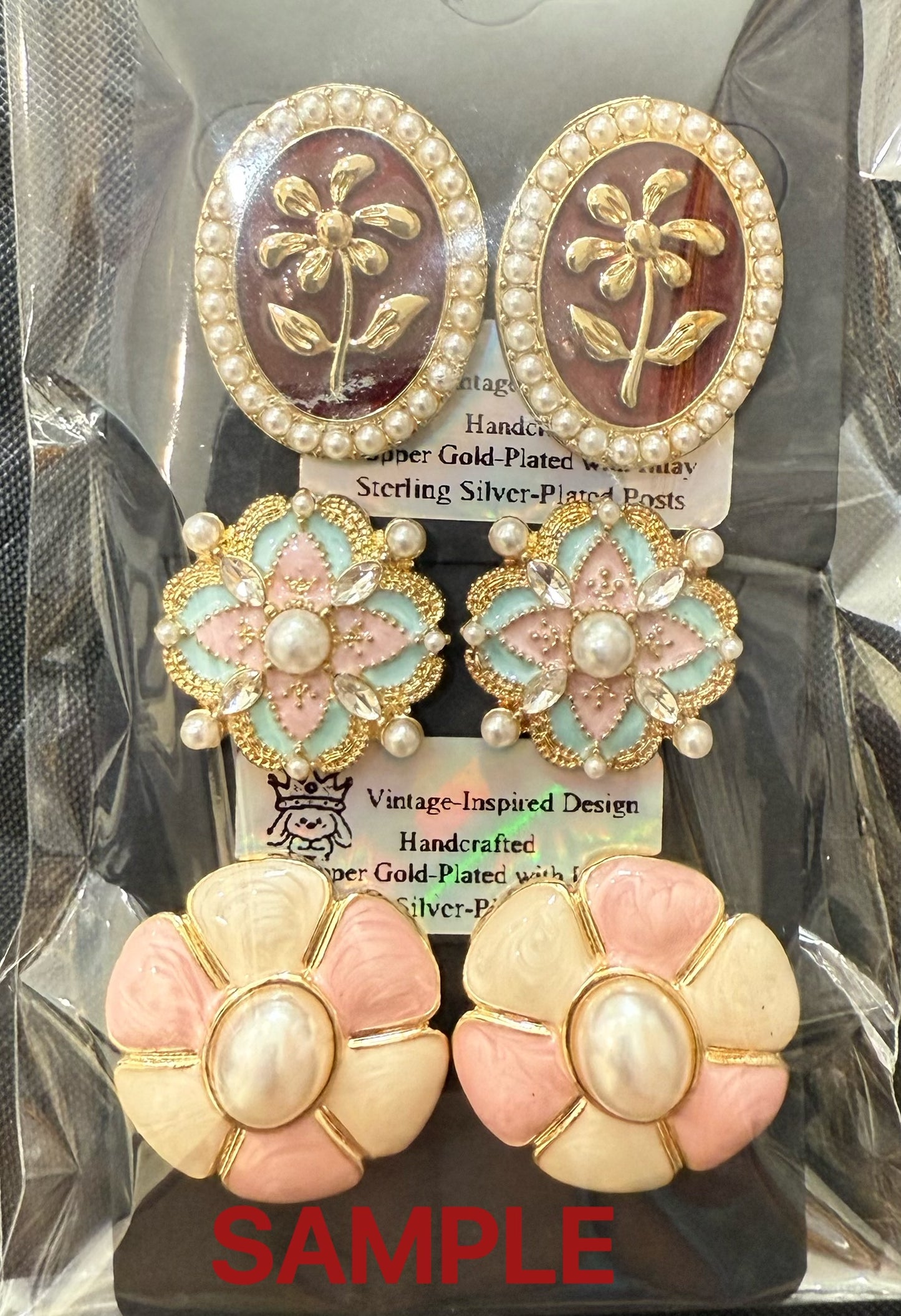 Vintage-Inspired Handmade Earrings – Thick Silver-Plated Posts, Enamel Handcrafted Design