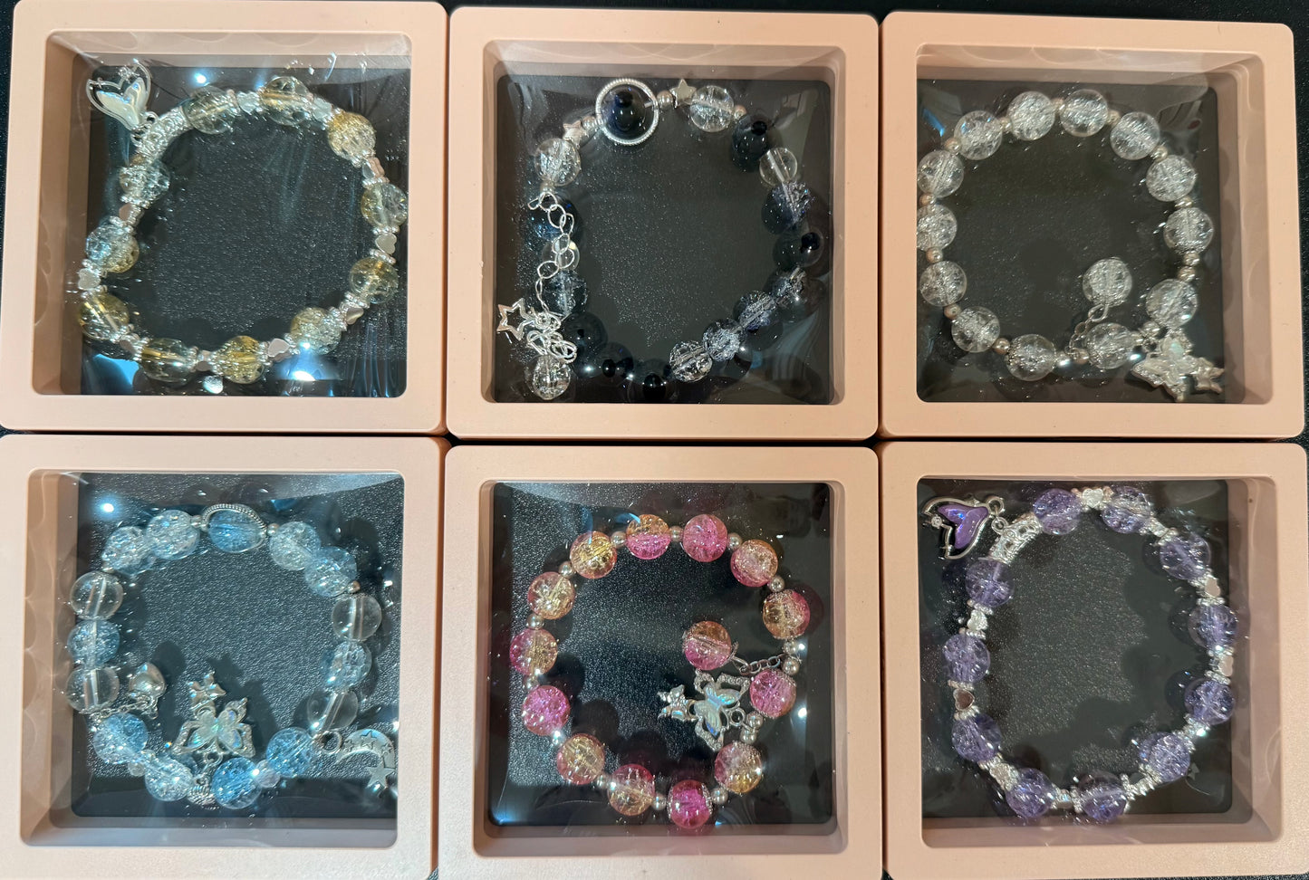 Crackle Glass Beaded Bracelet – Unique Handmade Liuli Jewelry, Sparkling Under Light