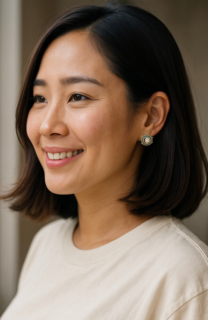 Vintage-Inspired Handmade Earrings – Thick Silver-Plated Posts, Enamel Handcrafted Design