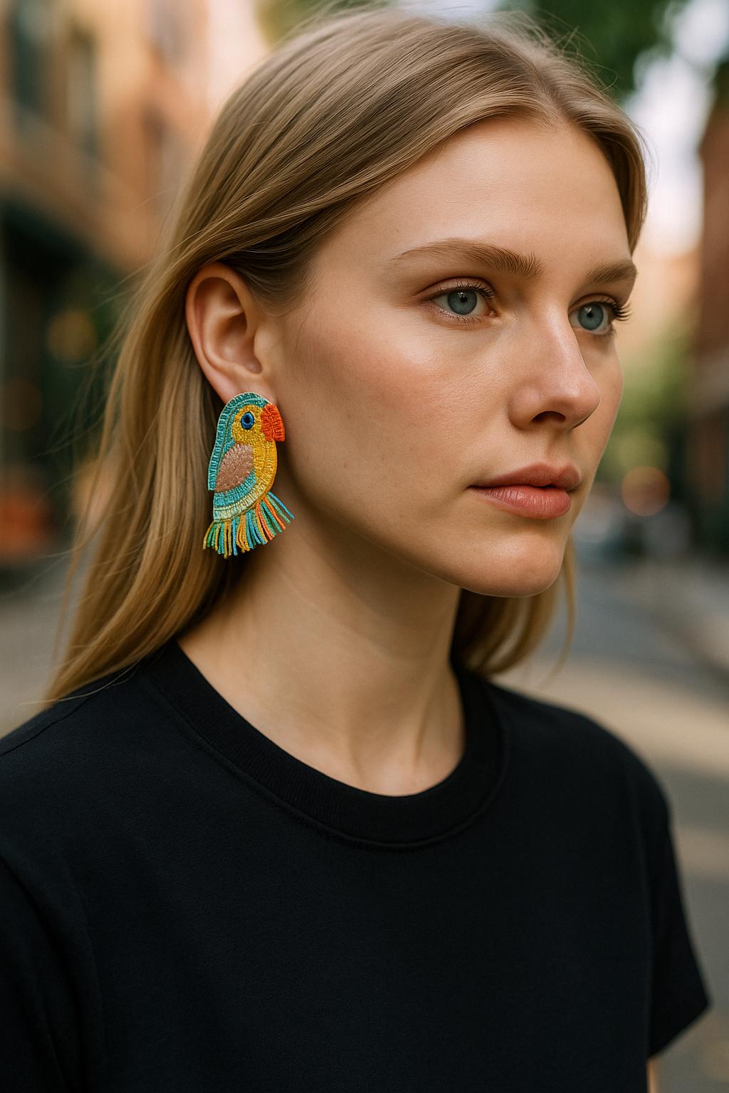 Colorful Parrot Statement Earrings  Rhinestone Crystal & Tassel Styles