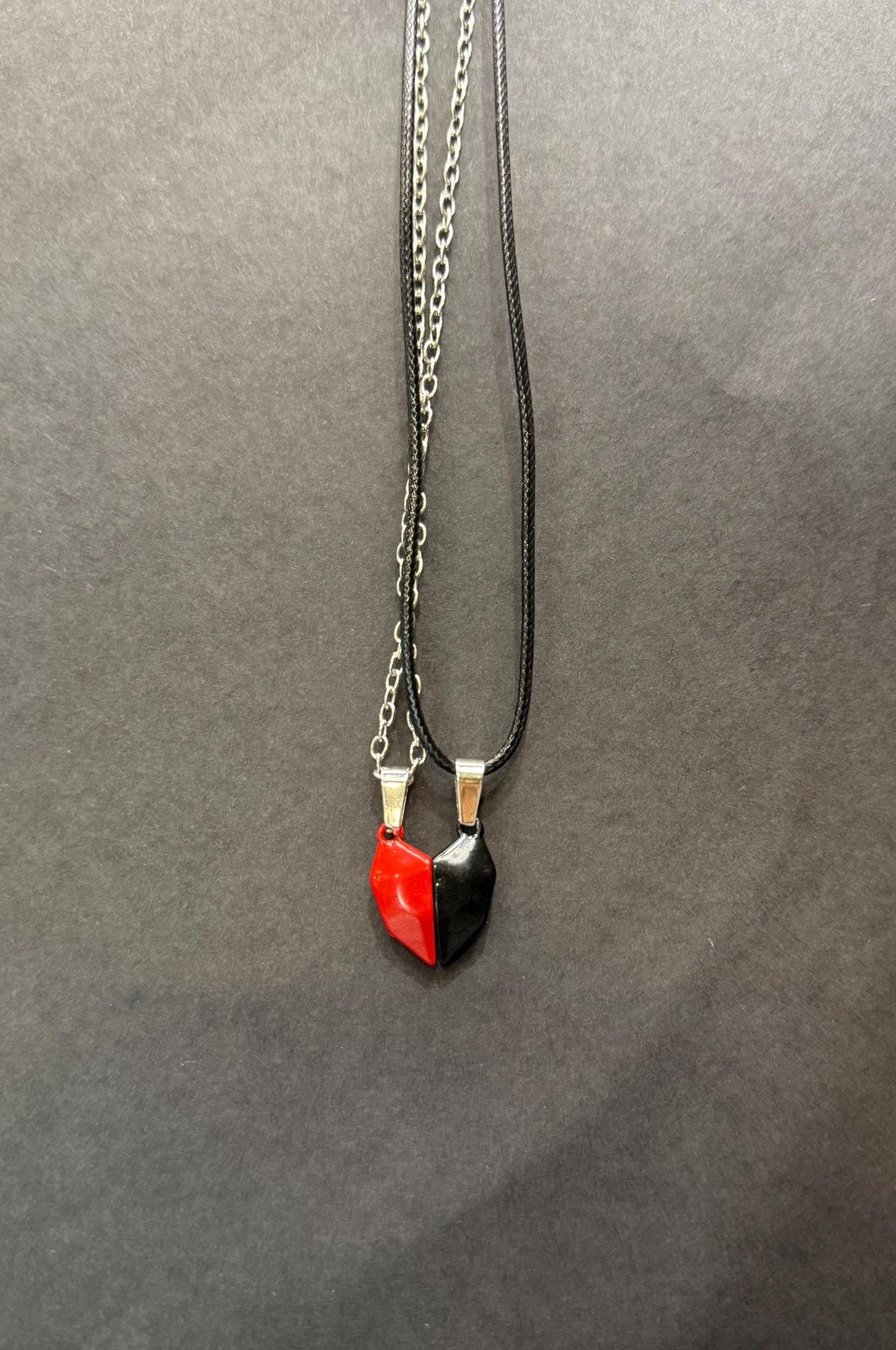 Magnetic Couple Necklace  Red & Black Matching Heart Pendant, Romantic Gift for Lovers
