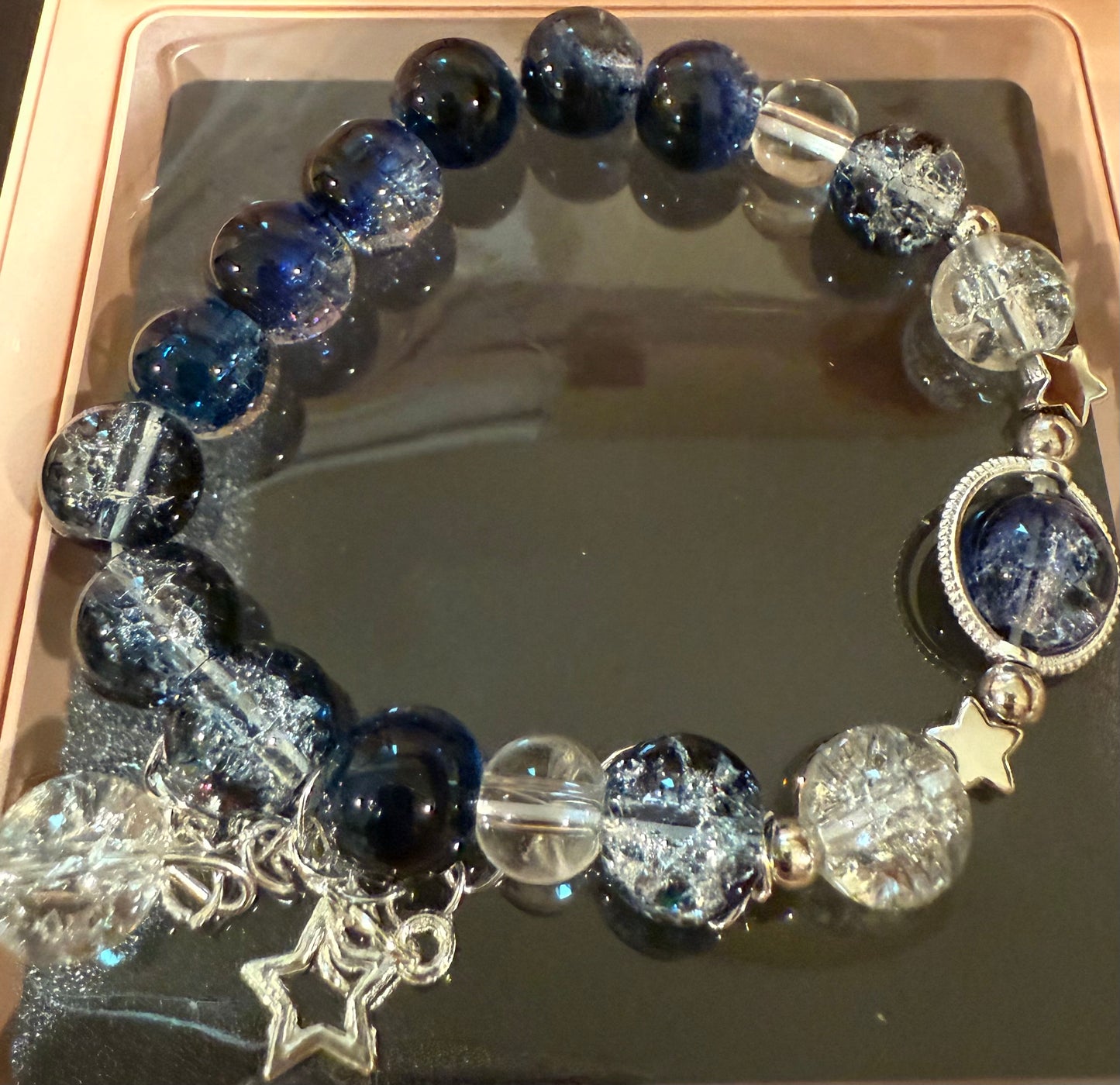 Crackle Glass Beaded Bracelet – Unique Handmade Liuli Jewelry, Sparkling Under Light