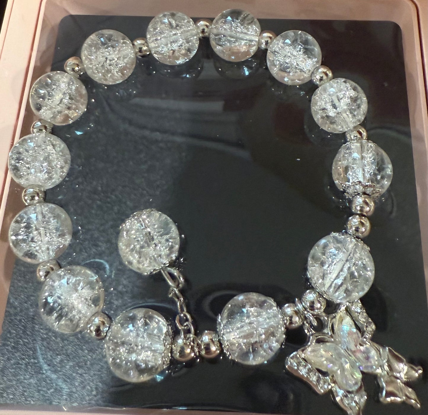 Crackle Glass Beaded Bracelet – Unique Handmade Liuli Jewelry, Sparkling Under Light