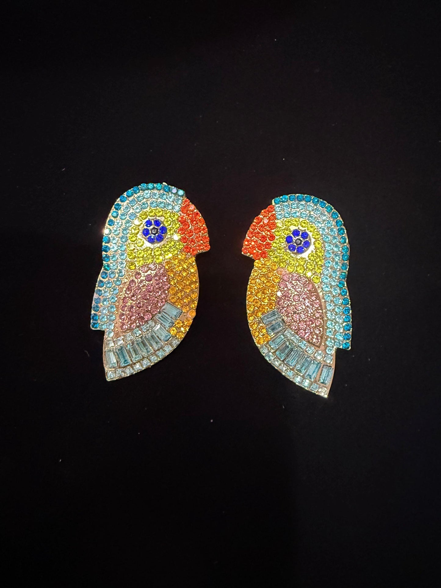 Colorful Parrot Statement Earrings  Rhinestone Crystal & Tassel Styles